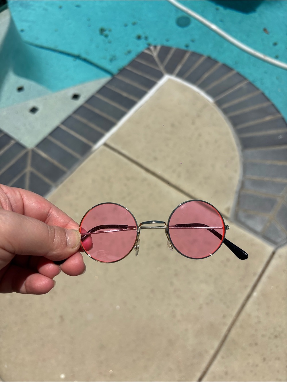 Little Round Pink Lens Sunglasses Gold Frame